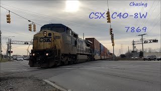 Chasing CSX C40-8W 7869 on CSX I150, Carleton and Southgate, MI, 12/23/21