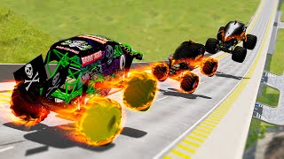 Grave Digger EPIC Hight Speed MONSTER TRUCKS Jump & Crash Test - BeamNG