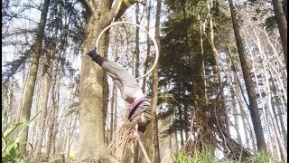 Wardruna Norse aerial hoop in the Woods, letting out some earthy release in the trees