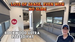 A Cook's Kitchen! 2026 Rockwood 301FKT w/expansive counter space, overhead storage & lots of light!