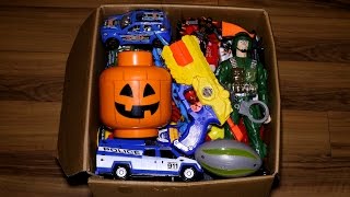 Box with Toys: Action Figures, Cars, Pistols, Kinder Joy and More