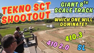 Tekno Short Course Shootout on huge 8th scale track - Tekno SL, Tekno 410.3, Tekno 410 2.0
