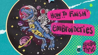 How I Finish My Embroidery Hoops || Making An Astronaut Riding A T-Rex in Space Cross Stitch 🦖👨‍🚀✨