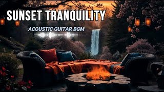 Relaxing Acoustic Guitar Music by a Cozy Coffee Nook Waterfall in a Lush Forest