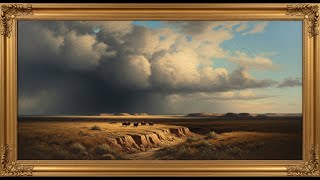 Stormy Great Plains with Buffalo | 4K Digital Canvas Wallpaper | Wild West Heritage Art