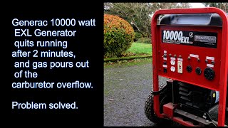 Generac10000 watt EXL generator quits running after 2 minutes.- Problem solved.