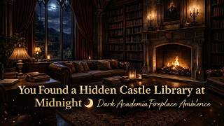 You Found a Hidden Castle Library at Midnight 🌙 Dark Academia Fireplace Ambience