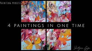 How to  paint 4 paintings in one time! Palette knife oil painting demonstration.  #floralabstractart