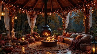 Unwind on the Autumn Porch 🍂 Smooth Jazz, Gentle Rain Sounds & the Warm Glow of a Fireplace