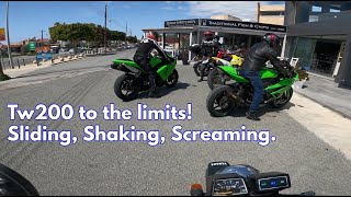 Street riding with the Tw200 to the limits! But left to dust.