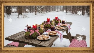 Frame TV Art With Music: Rustic Winter Picnic: Festive Table Setting with Mulled Wine in the Snow