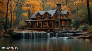 WowSpaces #2 - Forest Log Cabin & Water | 4K 🌿✨ Nature Bird Sounds | Relax Nature TV Screen AI 🏕️