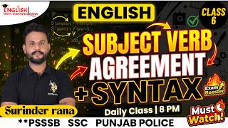 Subject Verb Agreement & Syntax | Class 6| English Grammar Live Class | Daily 8 PM | Surinder Rana |