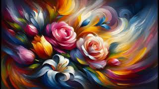 Gold Framed Vintage - Flowers Paintings by brushstrokes are bold and expressive