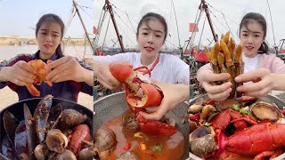 The fishermen eat lobsters, prawns, squid, conch, scallops, abalone, and razor clams today#yummy