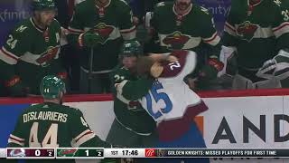 Logan O'Connor answered to Brandon Duhaime following the push on Kulikov to the end boards