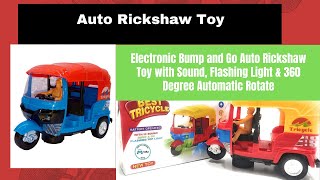 Electronic Bump and Go Auto Rickshaw Toy with Sound, Flashing Light & 360 Degree Automatic Rotate