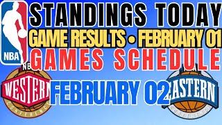 NBA STANDINGS TODAY as of February 01, 2026 | NBA SCHEDULE FEBRUARY 02, 2026 #nba #games #schedule