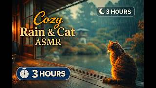 3 Hours Cozy Rain & Cat ASMR | Japanese Garden Ambience for Sleep & Study