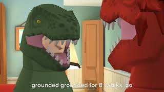 Evil Dinosaur #2 and Dark Evil Dinosaur argue over a book/grounded ￼