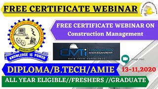 FREE CERTIFICATE CONSTRUCTION MANAGEMENT WEBINAR CIVIL ENGINEER 2020