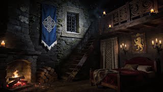 The World Can Wait 🏰 Safe in a Medieval Castle from the Storm | Fireplace & Ancient Piano