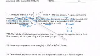 Algebra 2 Review Question 21