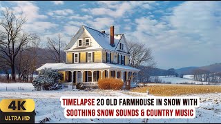 20 Winter Countryside Farmhouse Views with Relaxing Rain, Snow & Country Music | Rustic Timelapse