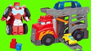 Transformers Rescue Bots Flip Racers Optimus Prime, Bumblebee, Blurr, Mega Bloks Racing Rig Launcher