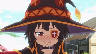 Megumin's cute and embarrassed face.
