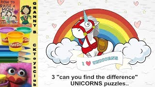 Unicorn puzzles. 3 Find the difference puzzles with unicorns. by Granny B. CKToysClub