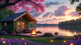 Cozy Spring Cabin by the Lake 🌅✨  Relaxing Sunset, Fireplace & Soothing Music