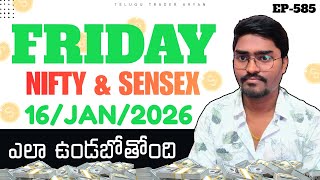 Friday NIFTY & SENSEX Tomorrow Prediction Telugu | 16 Jan 2026 Market Analysis | Intraday trade