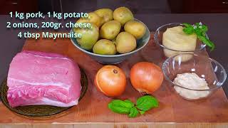 Pounded Pork Chop Recipe* topped with Cheese & Onion on Potato bedding, finger licking good