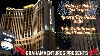 Palazzo Hotel Las Vegas Luxury Queen Suite Room Tour + Pools