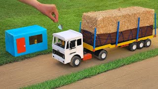 diy mini truck loading straw with tractor blade science project | diy tractor | @MiniCreative1