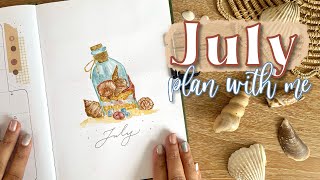 July 2024 bullet journal setup | watercolour seashell theme ❀ PLAN WITH ME 🐚