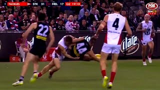 Crunching tackle by Jack Viney on Maverick Weller - 2015, Rd 11 - Melbourne v St Kilda