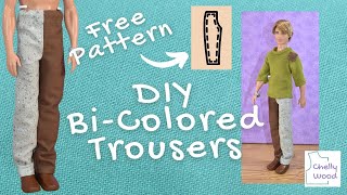 Free Doll Clothes Patterns: How to Make a Pair of Bi-colored Pants for Ken Dolls #renfaire #diy #ken
