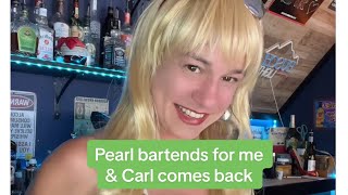 Pearl bartends for me & Carl comes back #neighborhoodbar #garagebar #trashpickupday #guestbartender