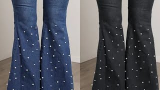 ✅ FASHIONABLE STRETCH FLARED BEADED DENIM WOMEN JEANS #Shorts #WomenJeans