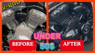 Blacking Out a Harley Davidson V-Rod Muscle Engine WITH NO PREP!!  UNDER 50$ DIY Transformation!