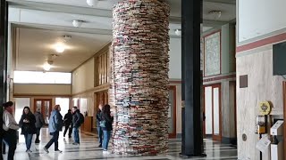 Book sculpture in Prague's municipal library