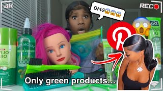 Doing a Pinterest hairstyle on my mannequin only using green products