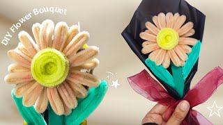 DIY Pipe Cleaner Flower 💝 Flower Bouquet Making / How To Make Beautiful Pipe Cleaner Sunflower