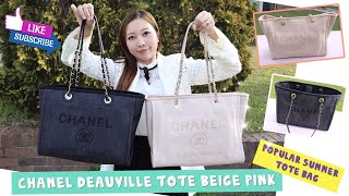 🤩 CHANEL DEAUVILLE PINK BEIGE 👝 REVIEW 2020, TOTE Shopping Bag, NOT FOR SALE in Australia MOD SHOTS