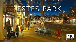Estes Park Colorado - Winter Evening in Christmas Decorated Rocky Mountains Town - 4K Walking Tour