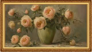 Vintage Flower Spring Painting | Oil Still Life Soft Pastels –Framed Decor  Wallpaper For Samsung TV