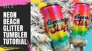 DIY NEON BEACH TUMBLER WITH SEASHELL STRAW TOPPER: Glitter Tumbler, Mica Powders, Epoxy Resin, Beach