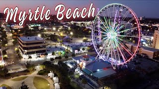 Evening Sky View of Myrtle Beach Boardwalk - Skywheel, Christmas Lights